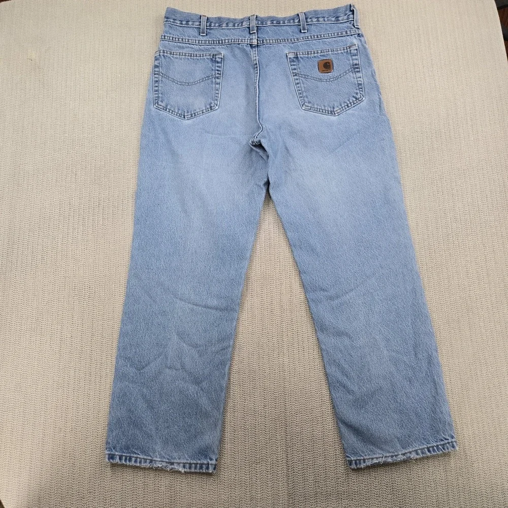 Carhartt Jeans Mens 38x30 Light Wash Blue Denim Straight Leg Workwear Pants